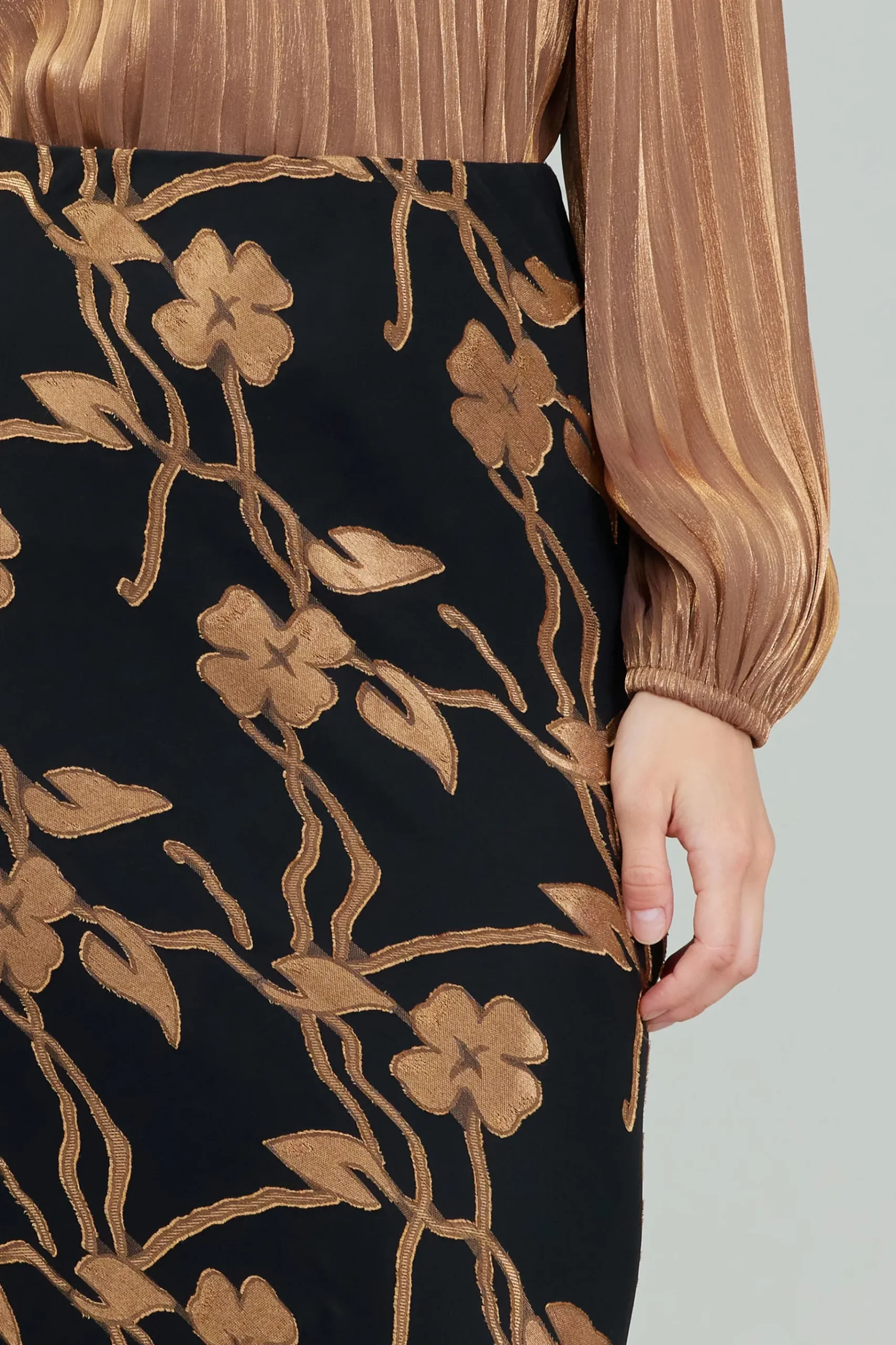 Best Gold Floral Midi Skirt Women Skirts