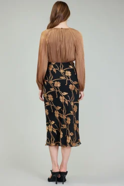 Best Gold Floral Midi Skirt Women Skirts