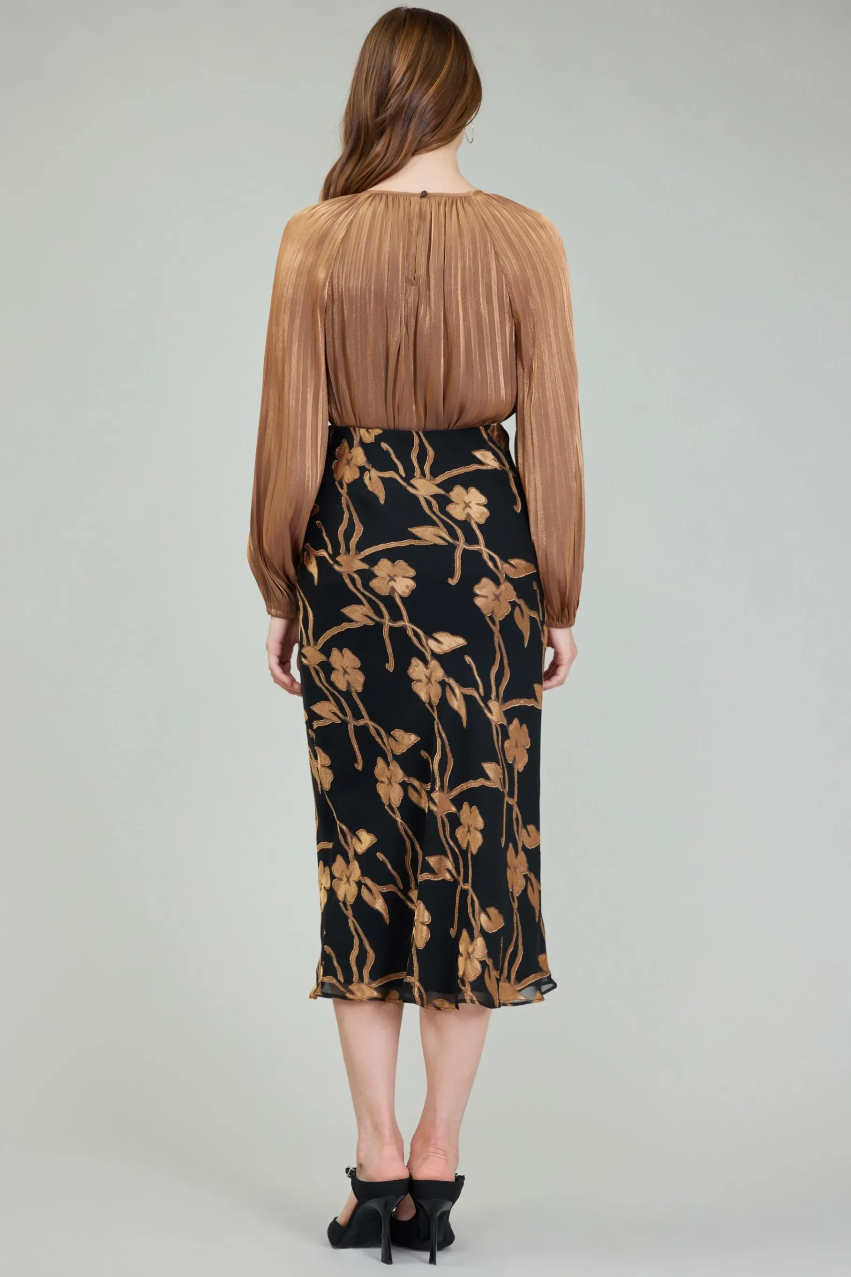 Best Gold Floral Midi Skirt Women Skirts