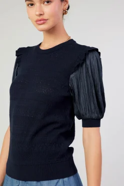 Hot Half Sleeve Contrast Top Women Knitwear | Short Sleeve Tops
