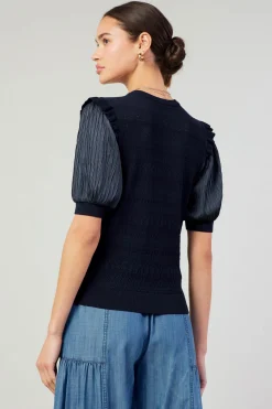 Hot Half Sleeve Contrast Top Women Knitwear | Short Sleeve Tops