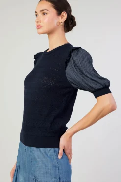 Hot Half Sleeve Contrast Top Women Knitwear | Short Sleeve Tops