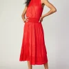 New Halter Smocked Midi Dress Women Midi Dresses
