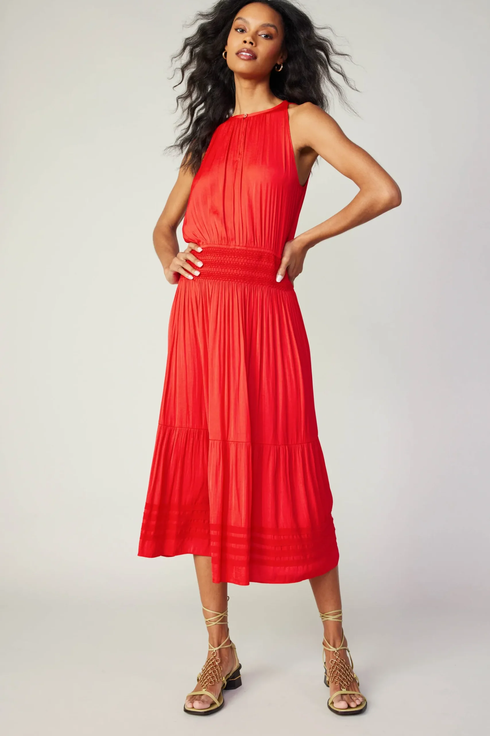 New Halter Smocked Midi Dress Women Midi Dresses