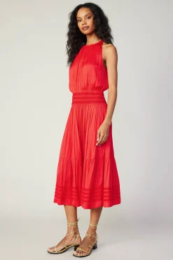 New Halter Smocked Midi Dress Women Midi Dresses