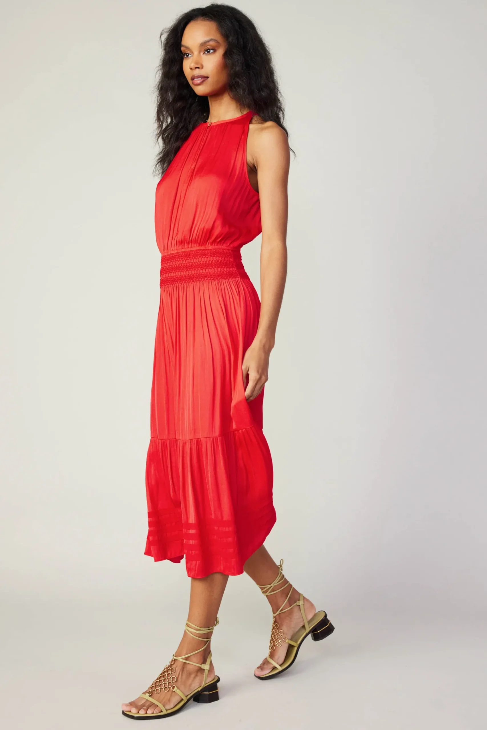New Halter Smocked Midi Dress Women Midi Dresses