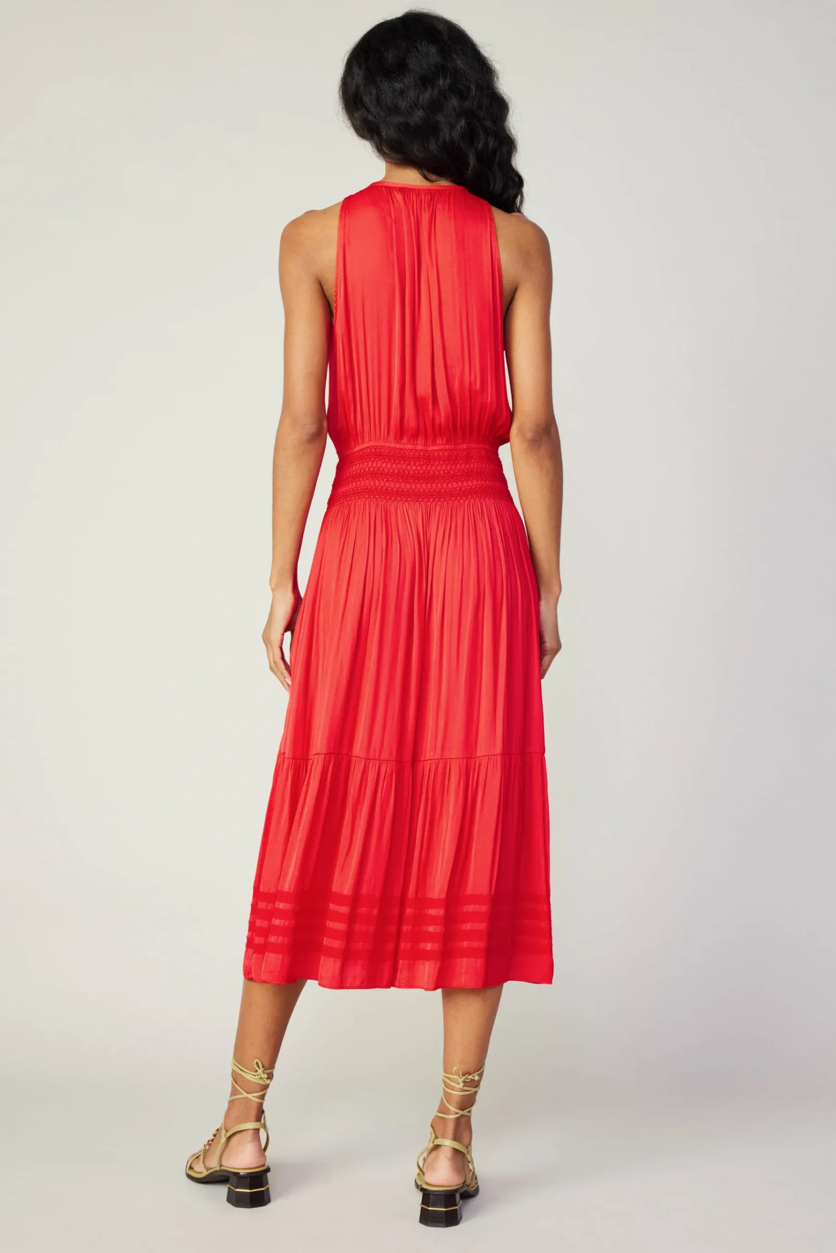 New Halter Smocked Midi Dress Women Midi Dresses