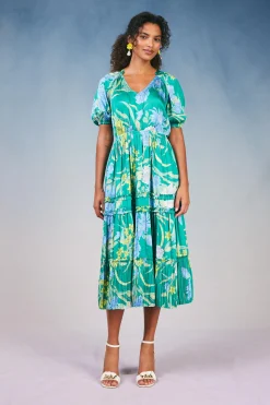 New Hana Botanical Midi Dress Women Midi Dresses