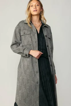 Best Houndstooth Long Shacket Coat Women Coats & Jackets