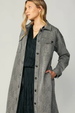 Best Houndstooth Long Shacket Coat Women Coats & Jackets