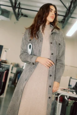 Best Houndstooth Long Shacket Coat Women Coats & Jackets