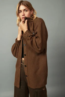 Online Houndstooth Oversized Jacket Women Coats & Jackets