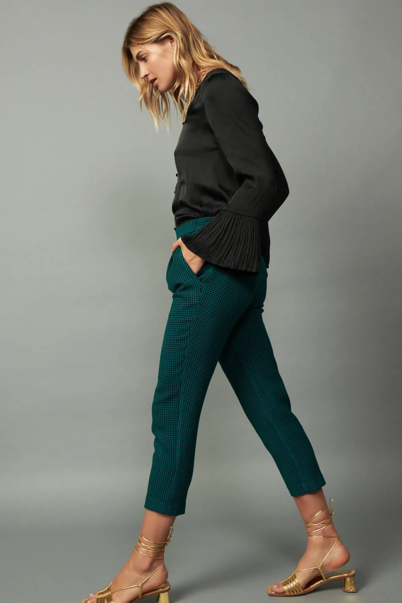 New Houndstooth Patterned Straight Pants Women Pants