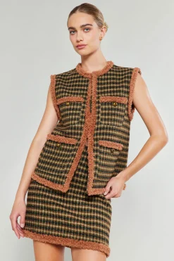 Fashion Houndstooth Vest Women Coats & Jackets