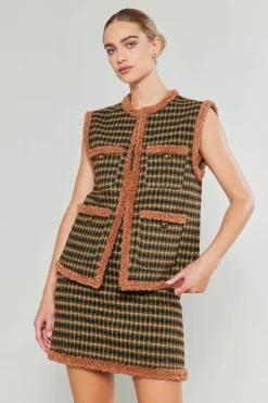 Fashion Houndstooth Vest Women Coats & Jackets