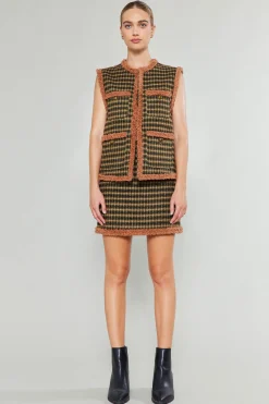 Fashion Houndstooth Vest Women Coats & Jackets