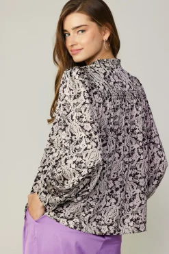 New Jacquard Paisley Blouse Women Long Sleeve Tops