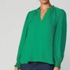 Discount Jacquard Ruffled Neck Blouse Women Long Sleeve Tops