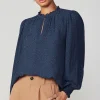 Discount Jacquard Ruffled Neck Blouse Women Long Sleeve Tops