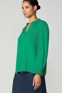 Discount Jacquard Ruffled Neck Blouse Women Long Sleeve Tops