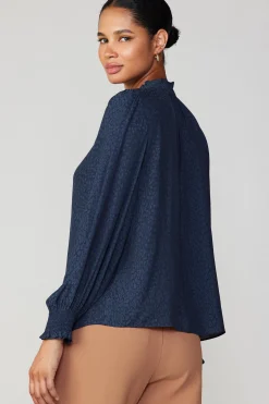 Discount Jacquard Ruffled Neck Blouse Women Long Sleeve Tops