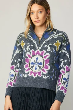 New Jacquard Zip Sweater Women Sweaters