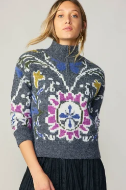New Jacquard Zip Sweater Women Sweaters
