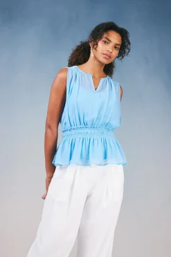 Sale Keyhole Organza Top Women Sleeveless Tops