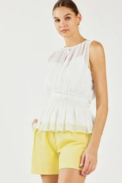 Best Keyhole Organza Top Women Sleeveless Tops