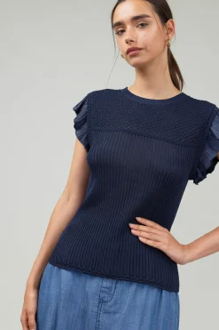 Outlet Knit Crewneck Ruffled Tank Women Knitwear