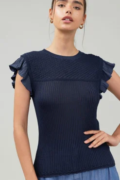 Outlet Knit Crewneck Ruffled Tank Women Knitwear