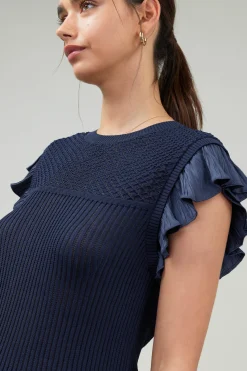 Outlet Knit Crewneck Ruffled Tank Women Knitwear