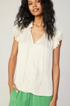 Hot Lace Flutter Sleeve Blouse Women Short Sleeve Tops
