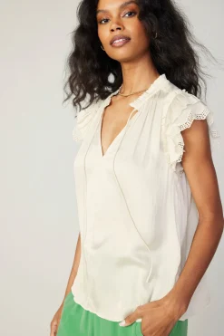 Hot Lace Flutter Sleeve Blouse Women Short Sleeve Tops
