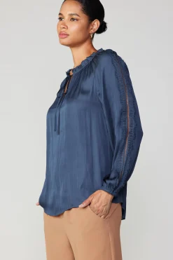 Outlet Lace Panel Blouse Women Long Sleeve Tops