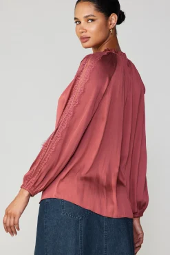 Online Lace Panel Blouse Women Long Sleeve Tops