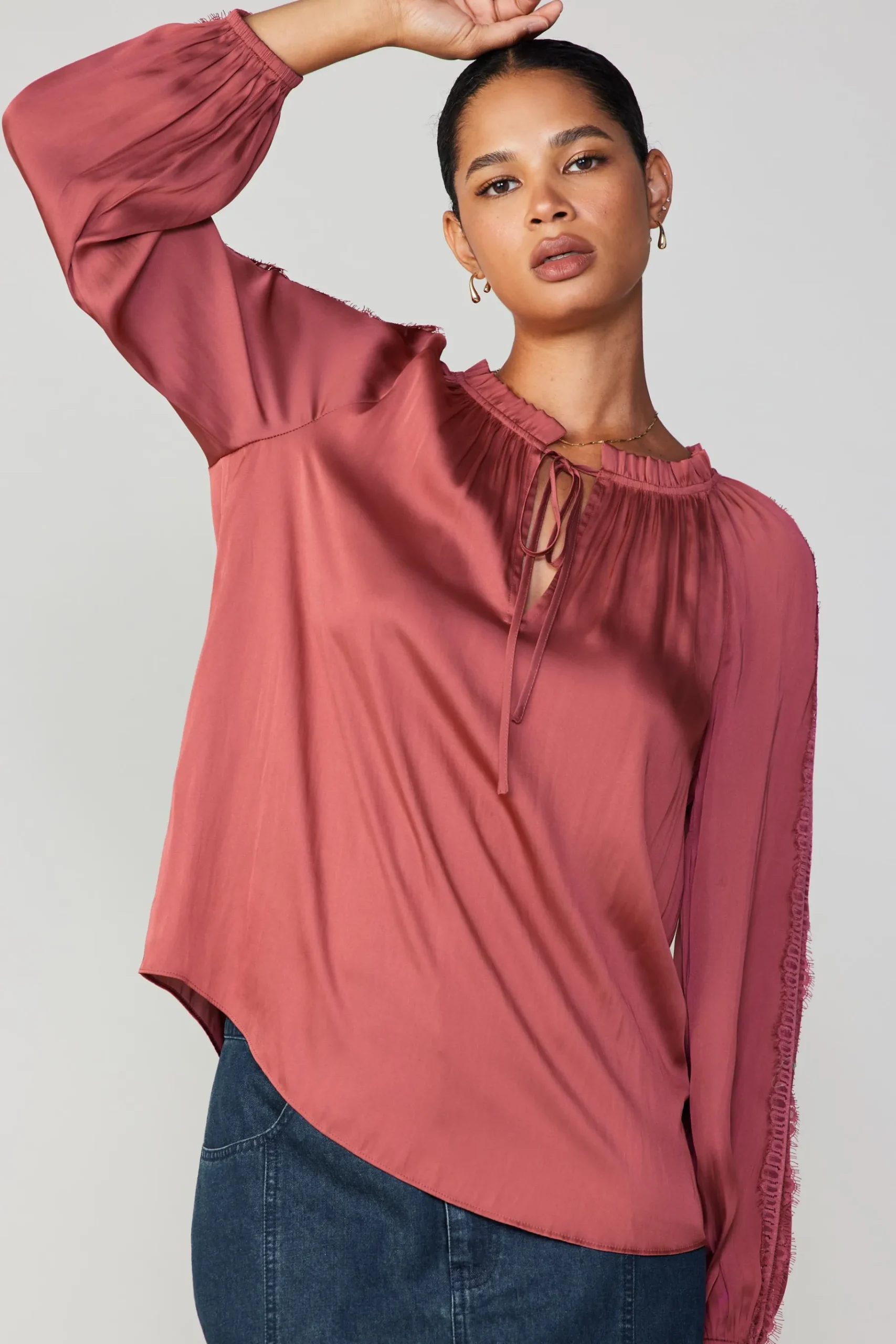Online Lace Panel Blouse Women Long Sleeve Tops