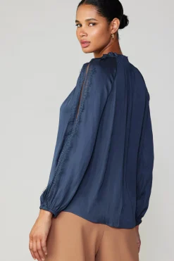 Outlet Lace Panel Blouse Women Long Sleeve Tops