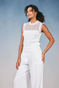 Outlet Lace Yoke Top Women Knitwear | Sleeveless Tops