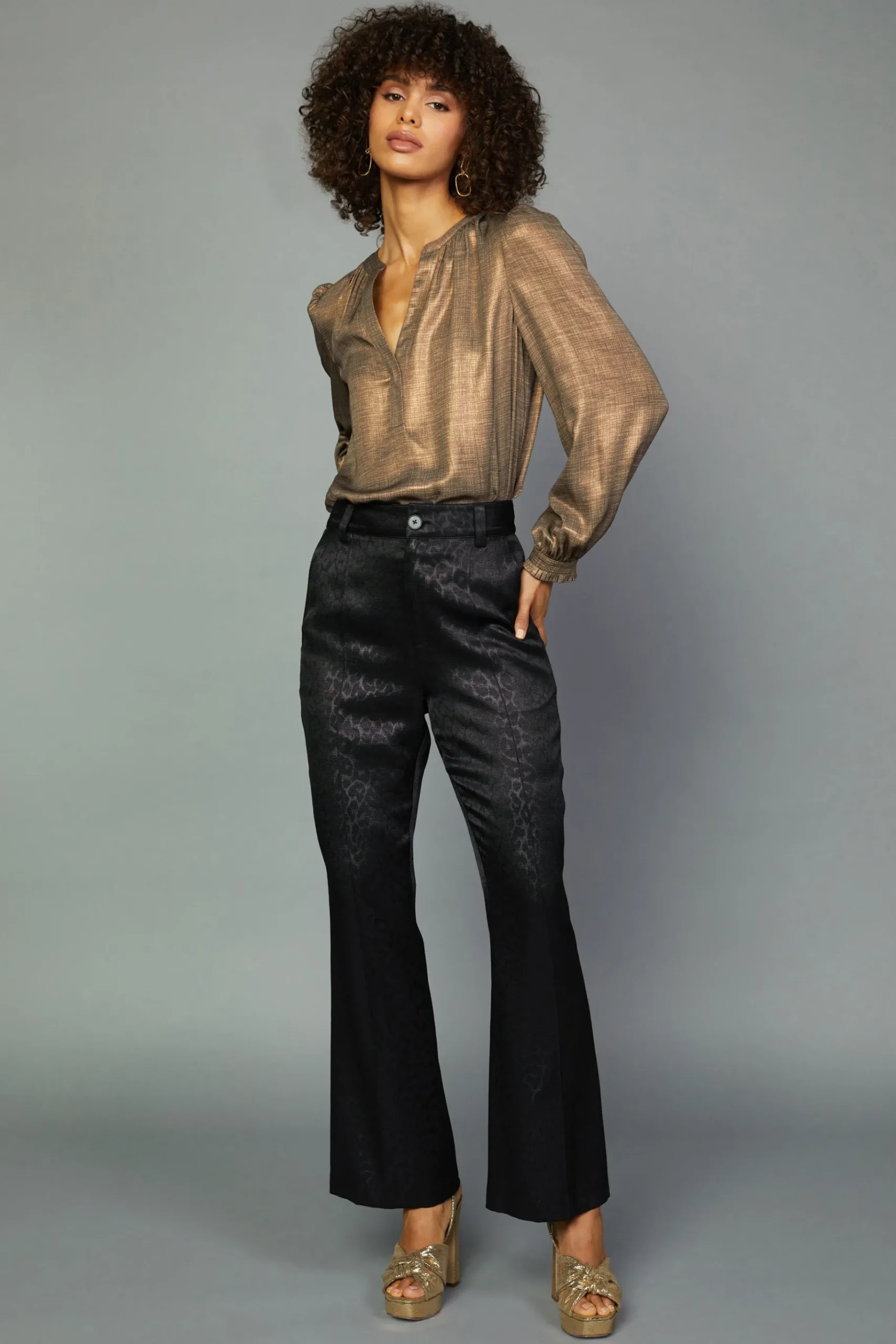 Best Leopard Jacquard Flare Pants Women Pants