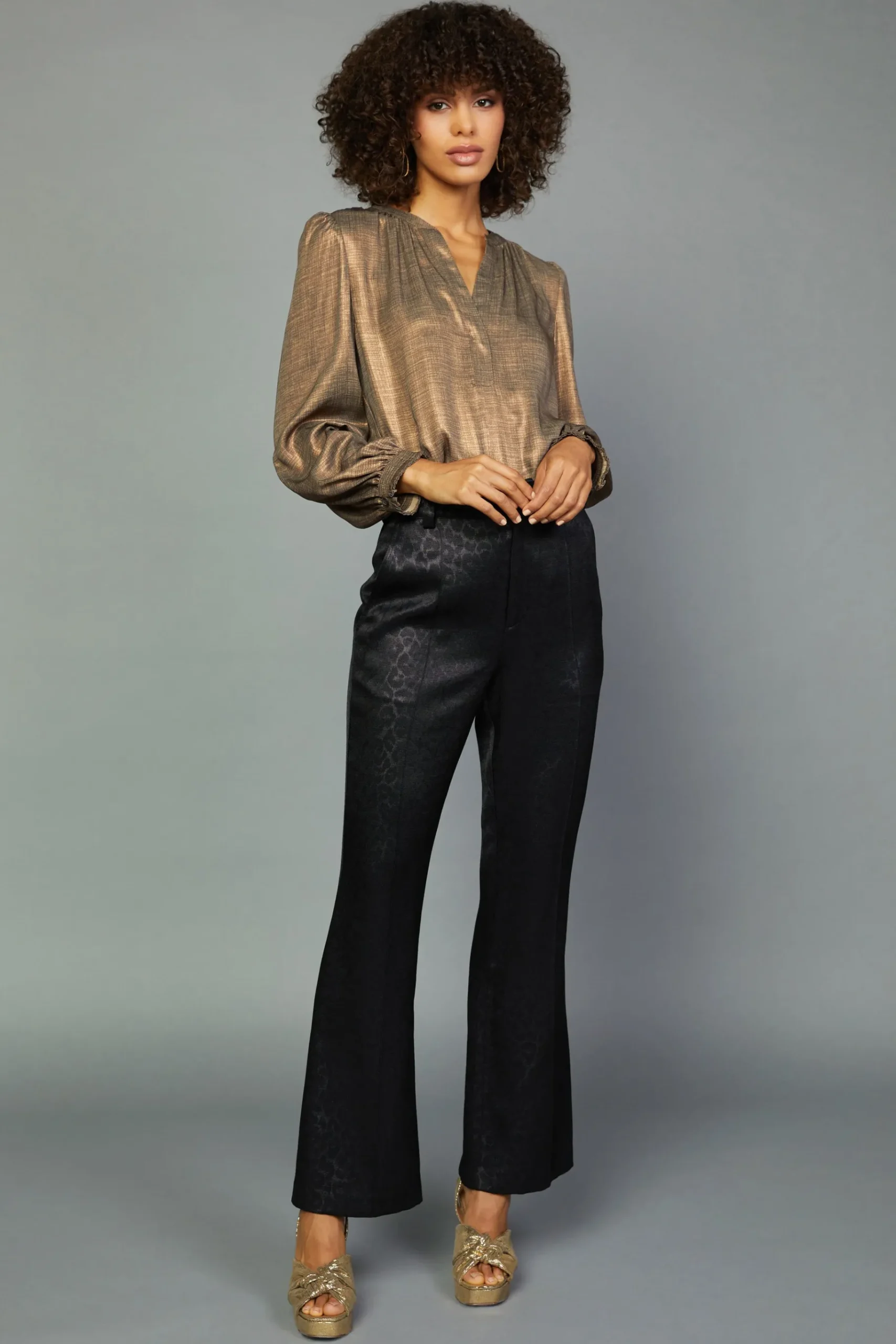 Best Leopard Jacquard Flare Pants Women Pants