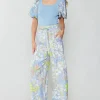Outlet Linen Blend Floral Pants Women Pants