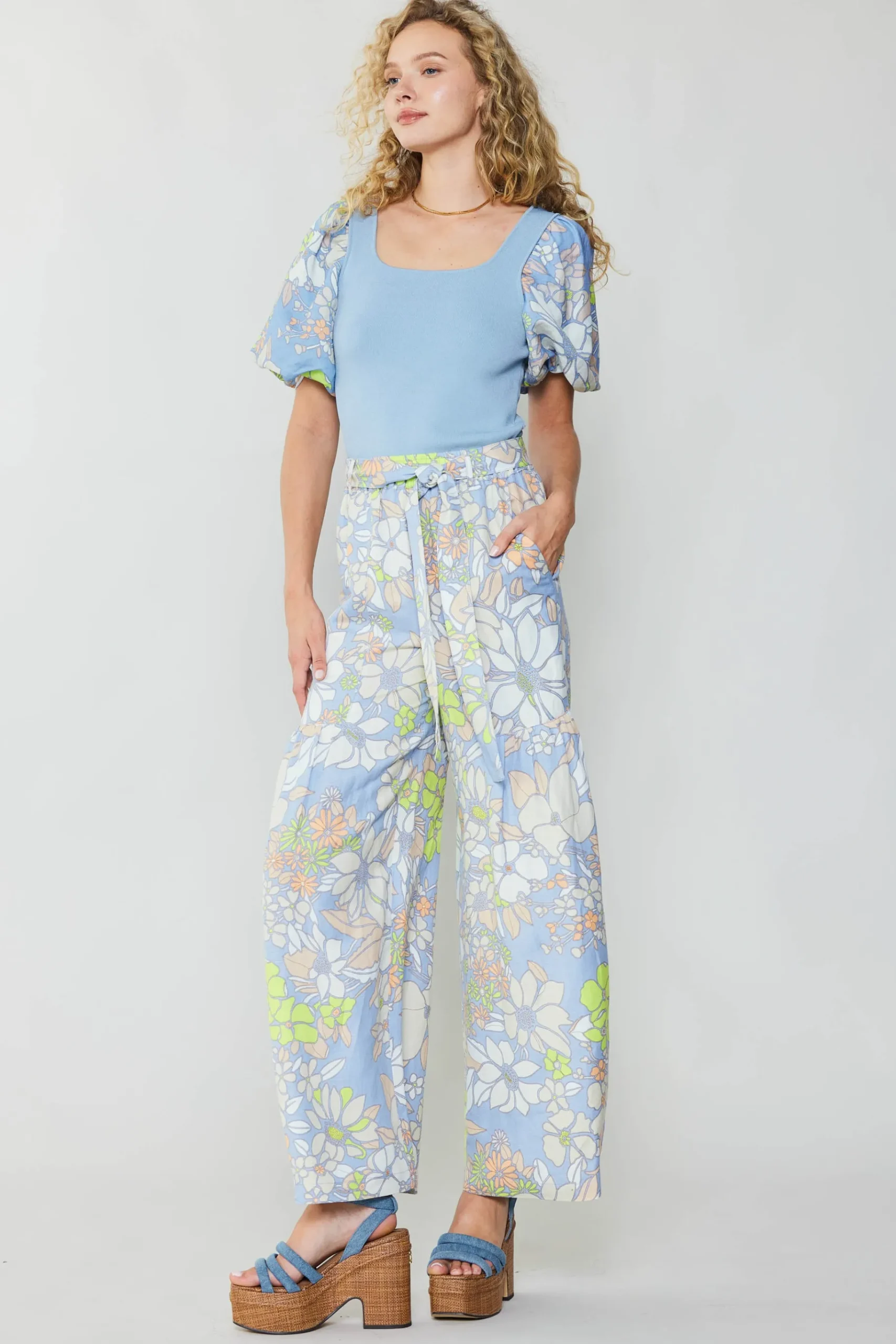 Outlet Linen Blend Floral Pants Women Pants