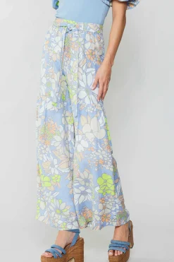 Outlet Linen Blend Floral Pants Women Pants