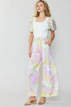 Hot Linen Blend Floral Pants Women Pants