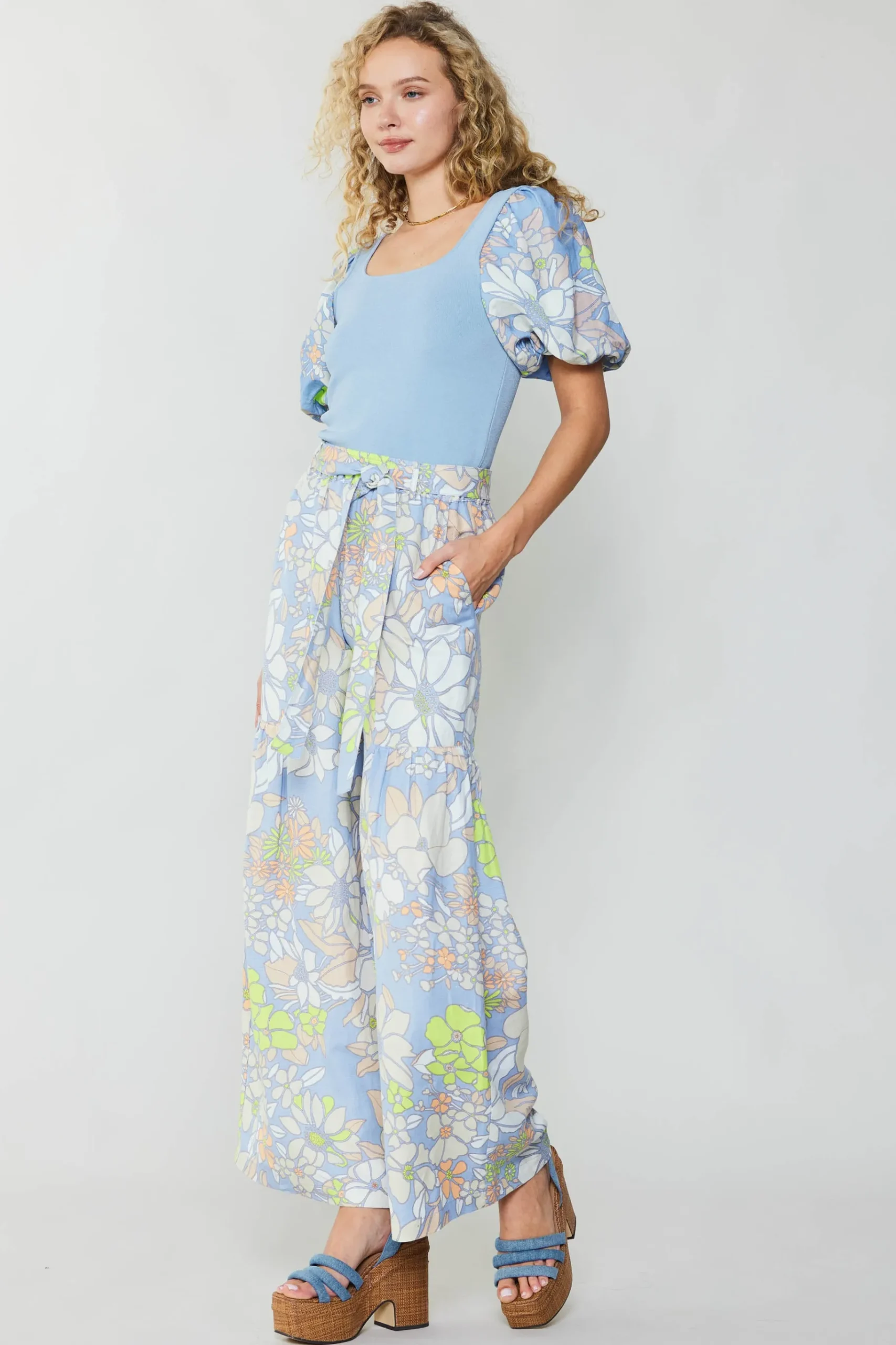 Outlet Linen Blend Floral Pants Women Pants
