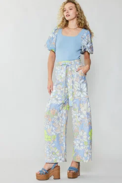Outlet Linen Blend Floral Pants Women Pants