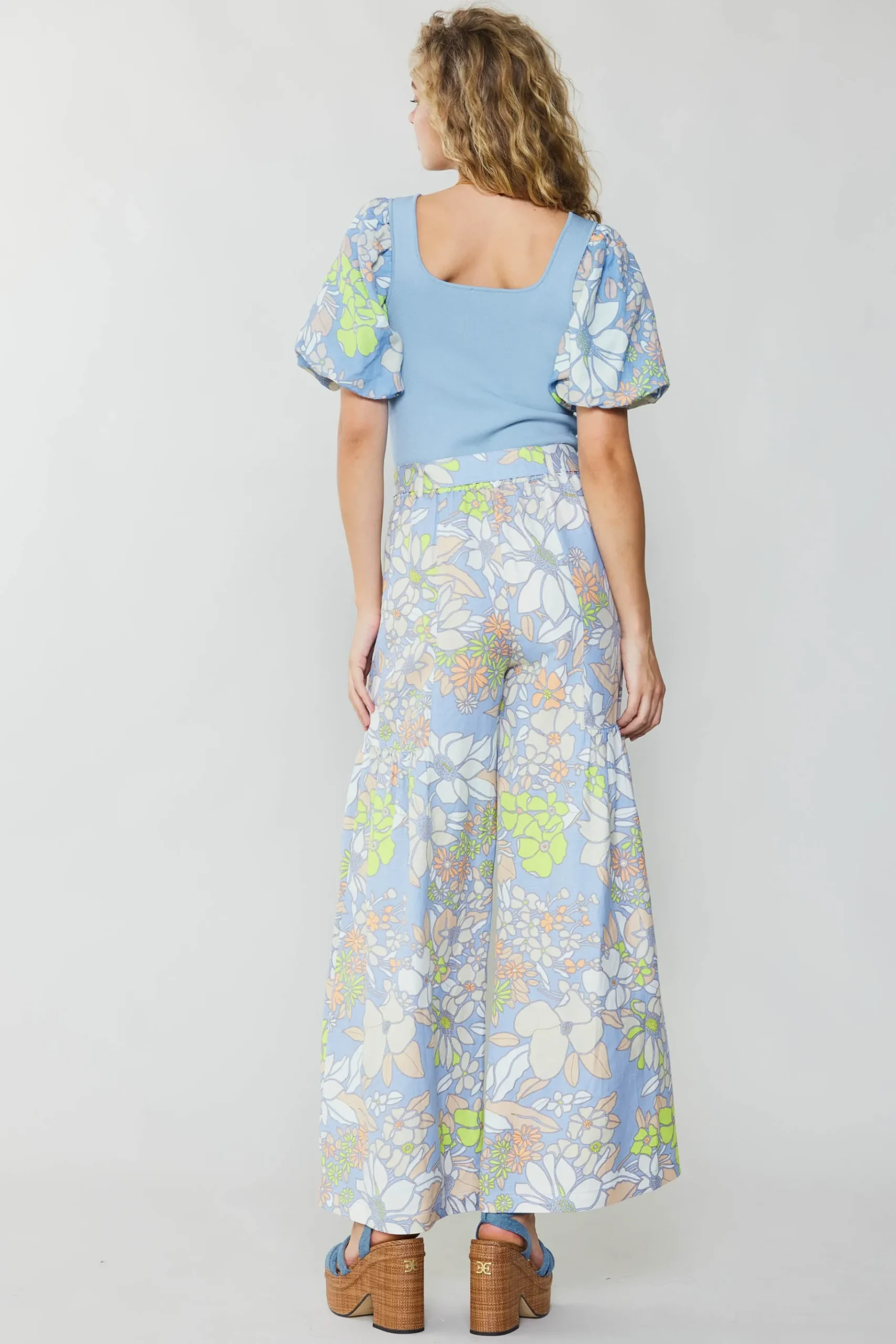 Outlet Linen Blend Floral Pants Women Pants