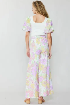 Hot Linen Blend Floral Pants Women Pants