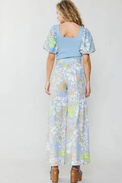 Outlet Linen Blend Floral Pants Women Pants
